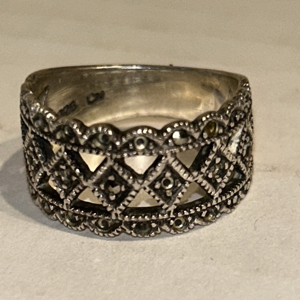 Sterling Silver Ring Size 8 Jewelry Wedding Band‎ Diamond Pattern .925 H1